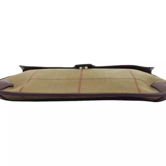 BURBERRY Clutch Bag Check Khaki Canvas x Leather Authentic Used - Picture 5 of 8